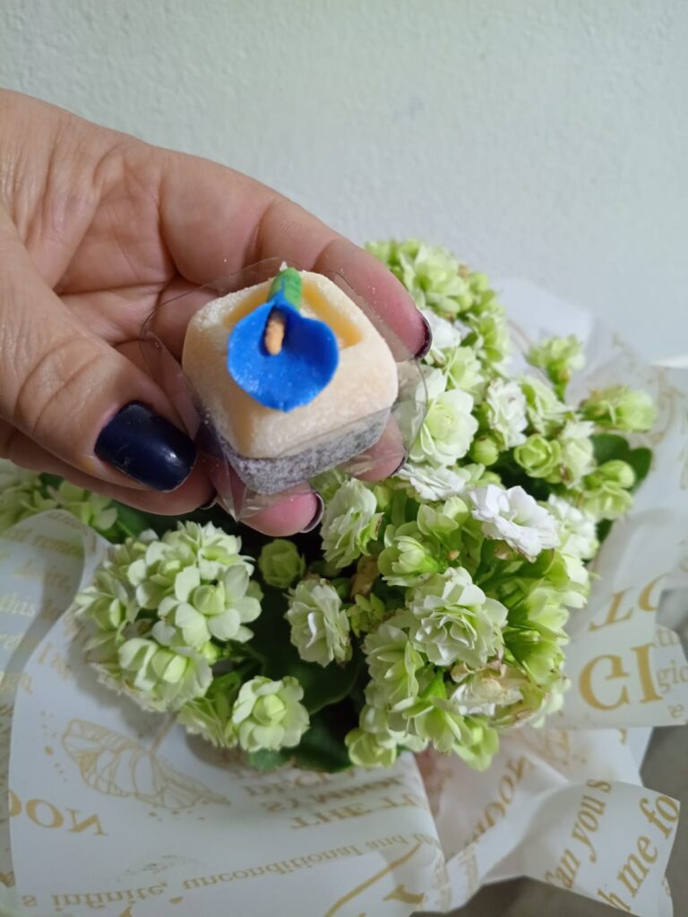 Doce fino com copo-de-leite comestível azul da Chocofruttini